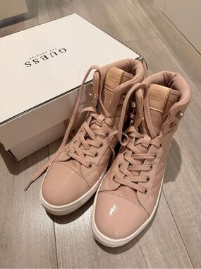 GUESS Women's Blush Pink High-Top Sneakers with White Sole